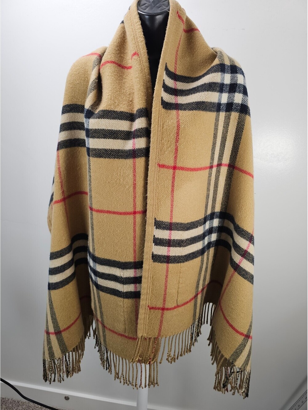 Burberry London Vintage / Classic Check Cashmere Pocket Wrap / Shawl / Cape